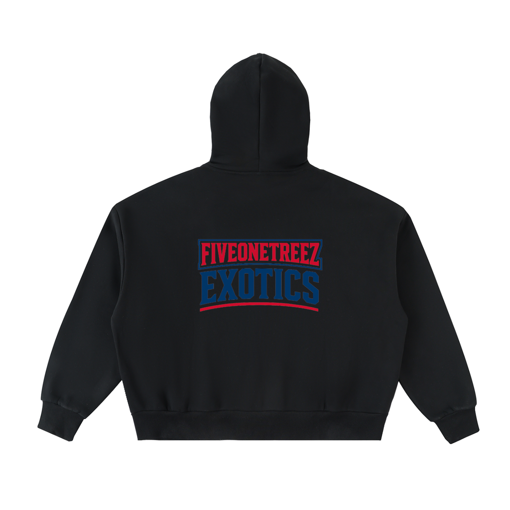 FIVEONETREEZEXOTICS BLACK ZIP-UP HOODIE